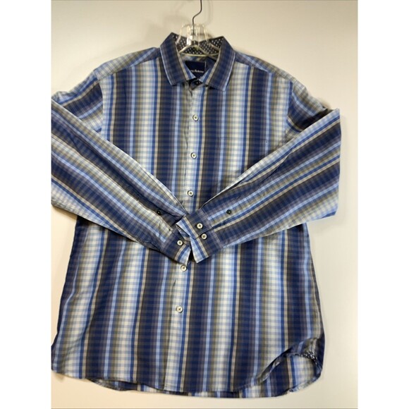 TOMMY BAHAMA Blue Striped Cotton Long Sleeve Sport‎ Button Down Shirt Men's Med - Picture 2 of 11